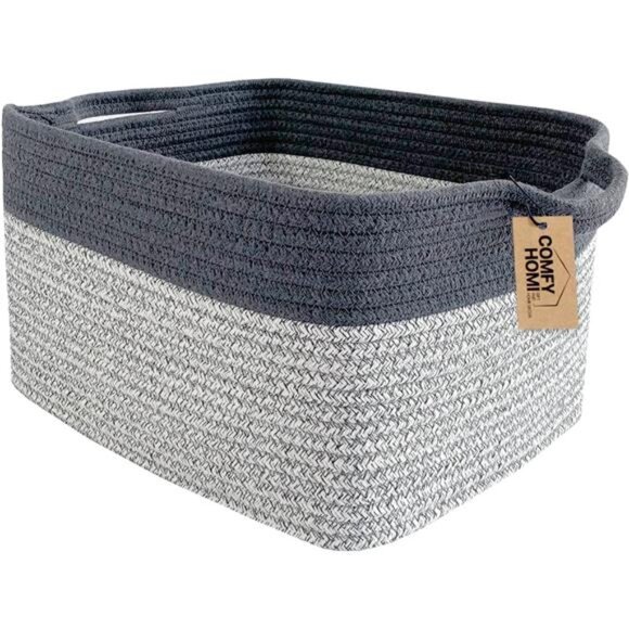 Cotton Rope Woven Basket with Handles for Shelves,Toys,Book,Cloth Storage Basket - Picture 1 of 7